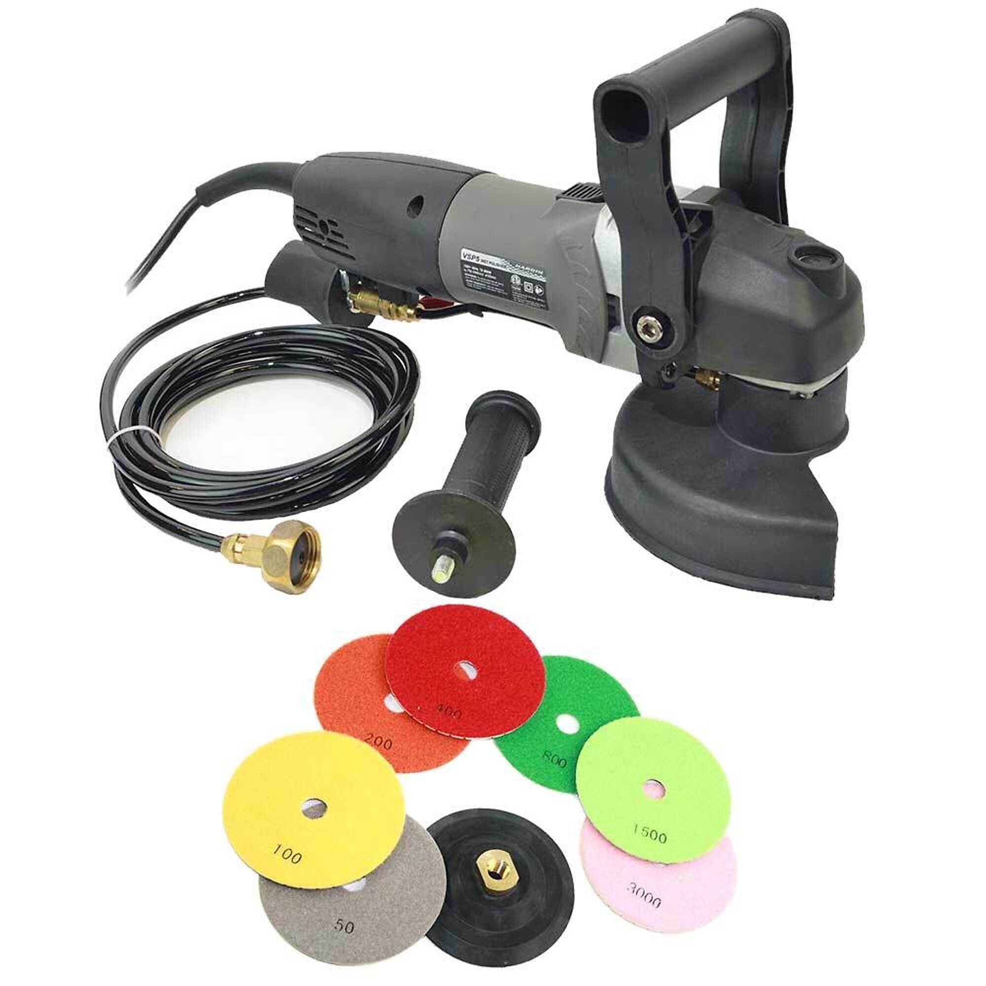 Hardin BRTVSP4KIT VSP5 5 Inch Var Speed Polisher, 4 Inch Backer Pad & 7pc 4 Inch 3 mm Wet Prem Diam Pol Pad Set (50, 100, 200 400, 800, 1500 & 3000 Grit)